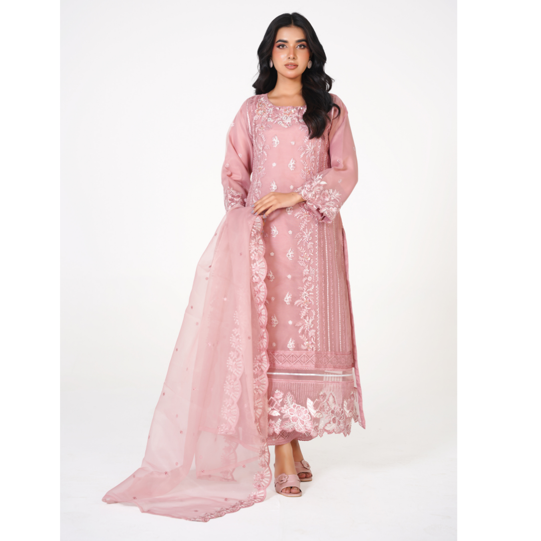 Luxury Hand-Embellished Organza 3-Piece Suit with Embroidered Dupatta