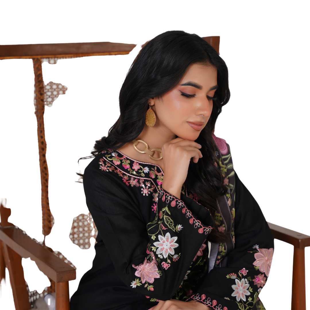 Premium 3-Piece Embroidered Printed Khaddar Suit with Digital Printed Shawl