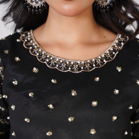 Elegant Chiffon 3-Piece Formal Suit with Organza Dupatta and Silk Palazzo