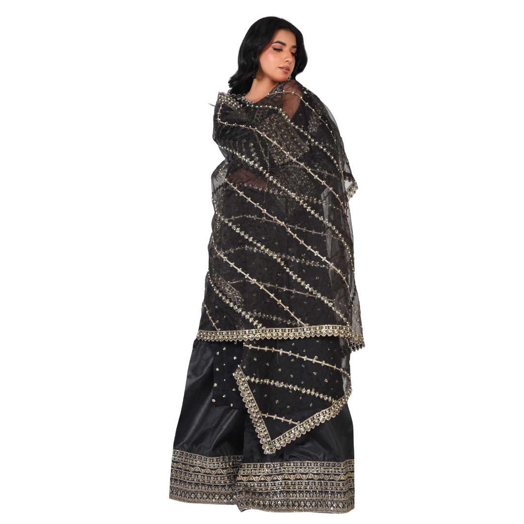 Elegant Chiffon 3-Piece Formal Suit with Organza Dupatta and Silk Palazzo