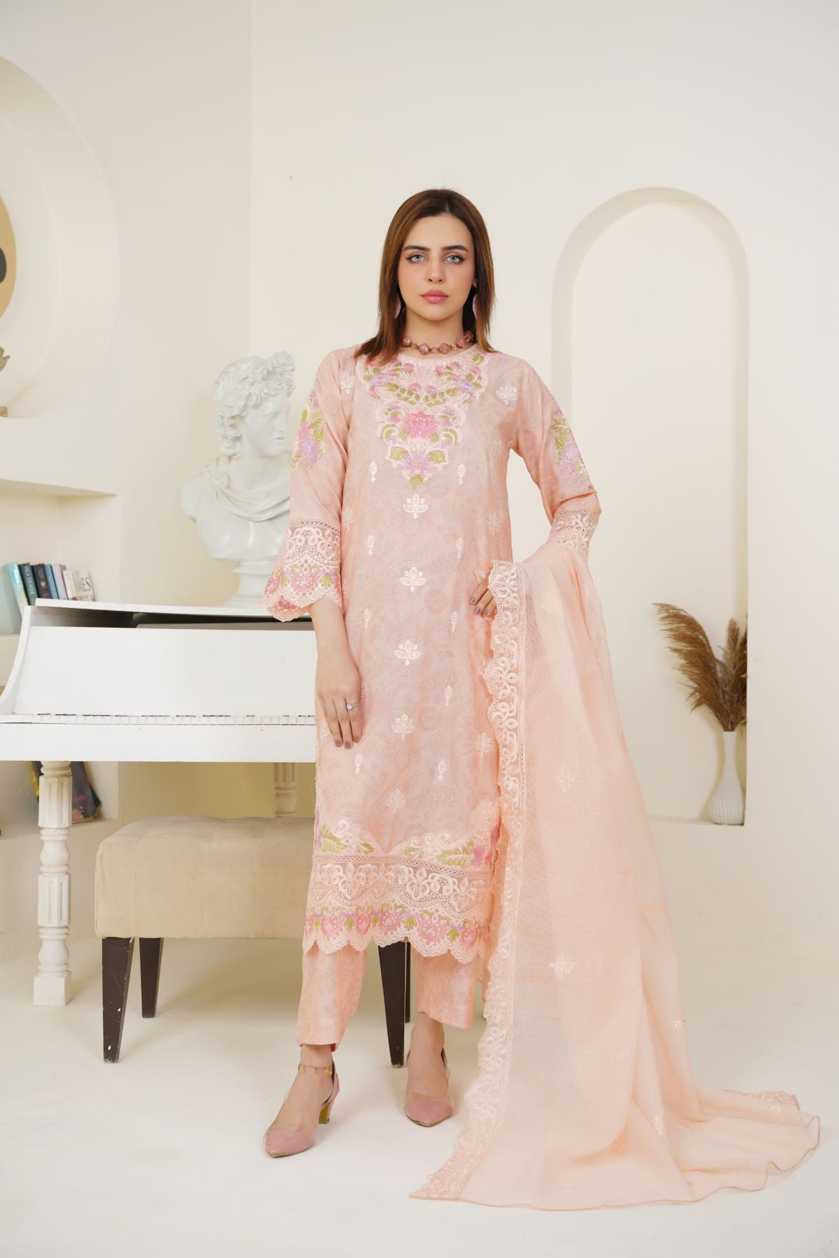 3 Piece - Embroidered Printed Karandi
