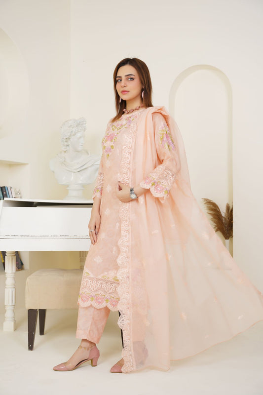 3 Piece - Embroidered Printed Karandi