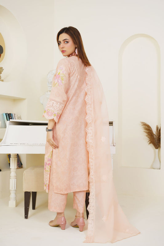 3 Piece - Embroidered Printed Karandi