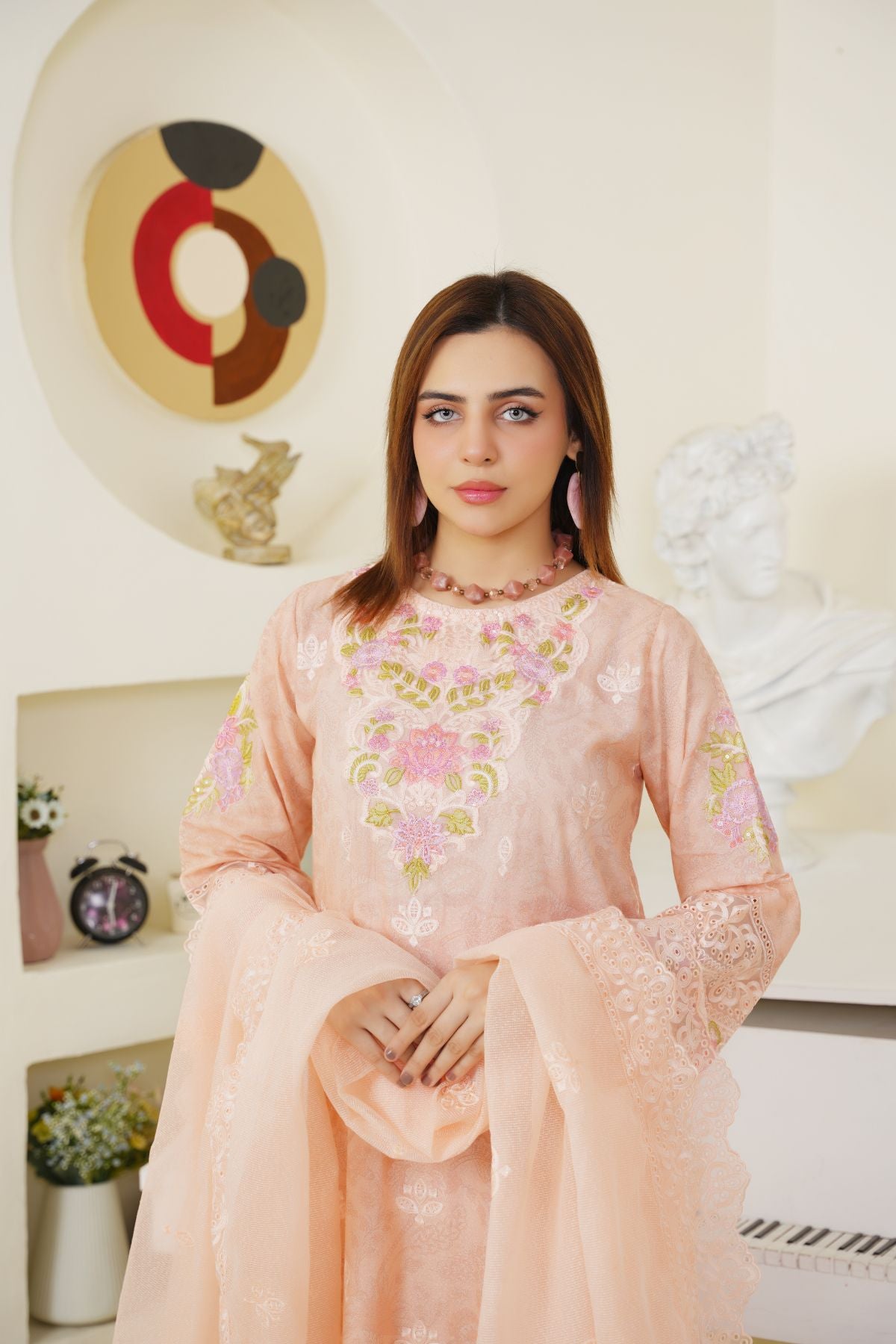 3 Piece - Embroidered Printed Karandi