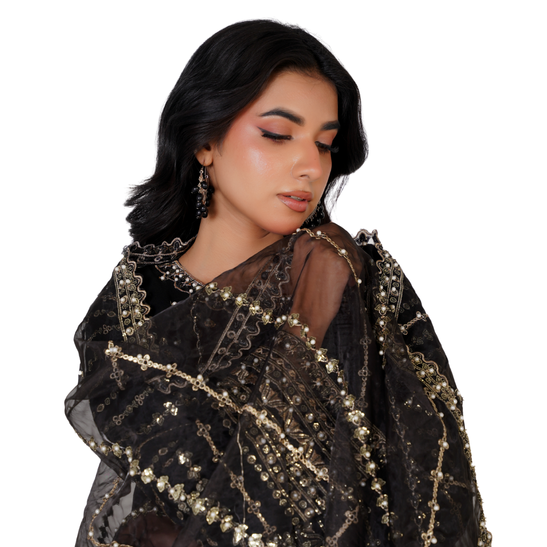 Elegant Chiffon 3-Piece Formal Suit with Organza Dupatta and Silk Palazzo