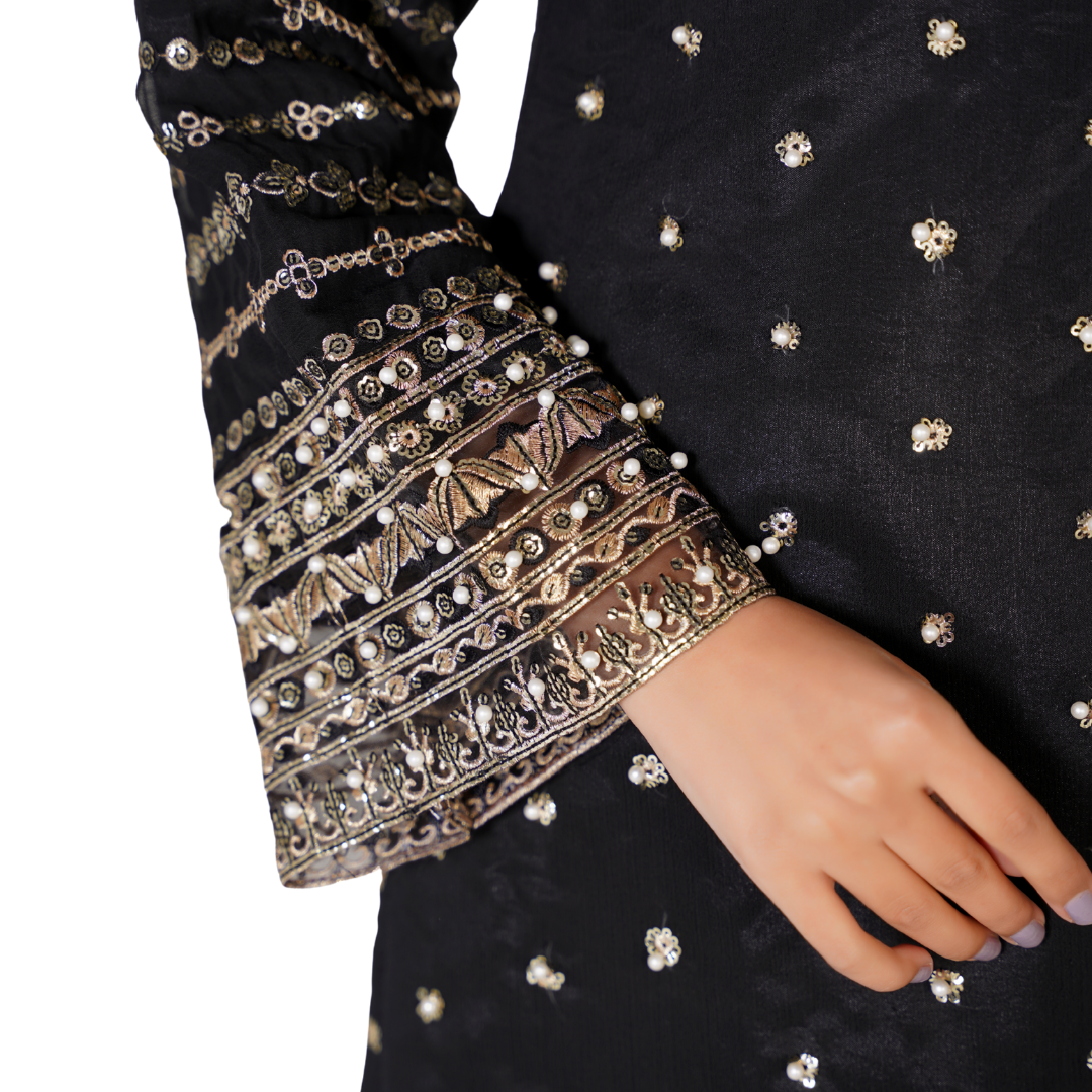 Elegant Chiffon 3-Piece Formal Suit with Organza Dupatta and Silk Palazzo