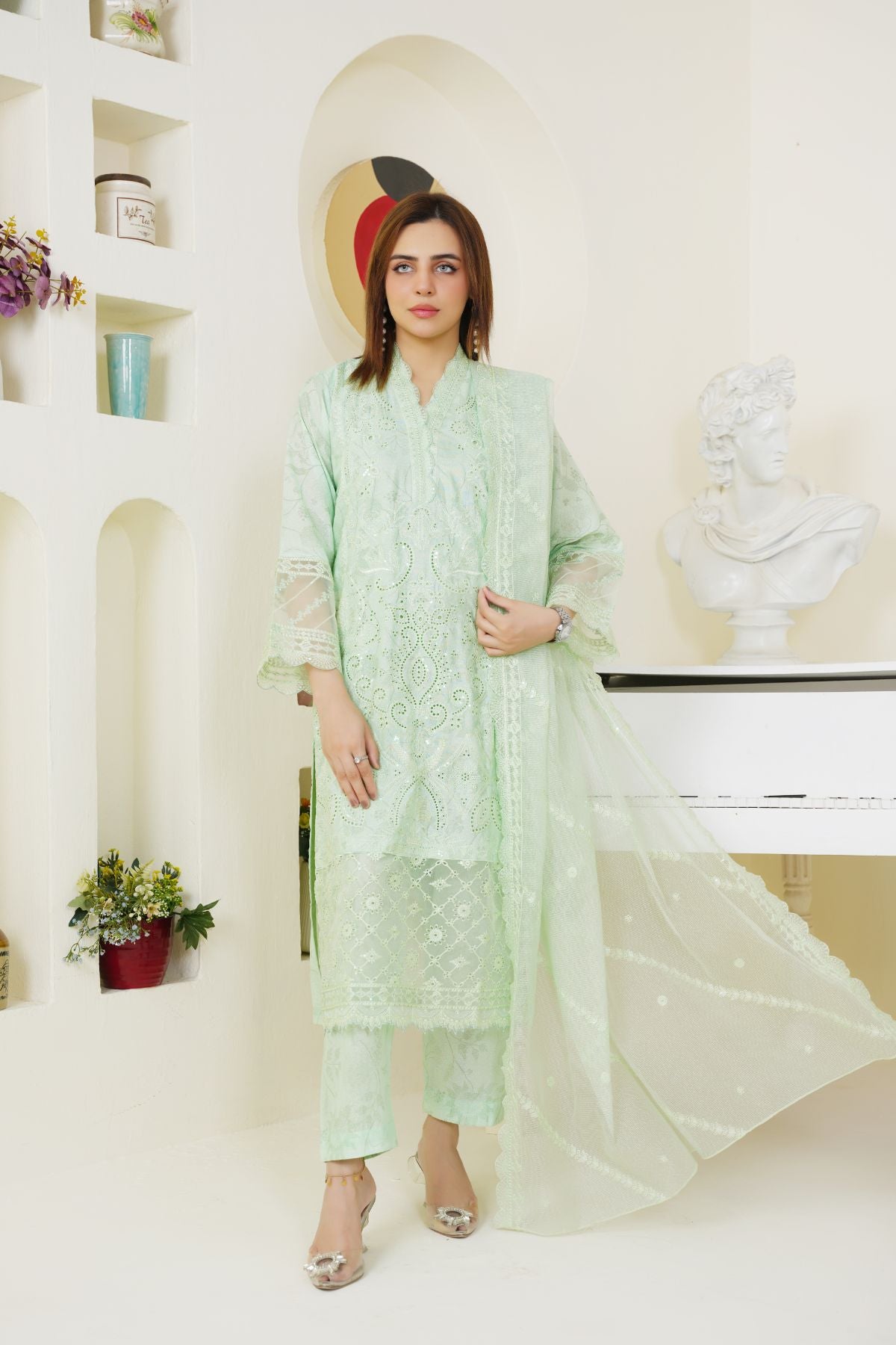 3 Piece - Embroidered Printed Karandi