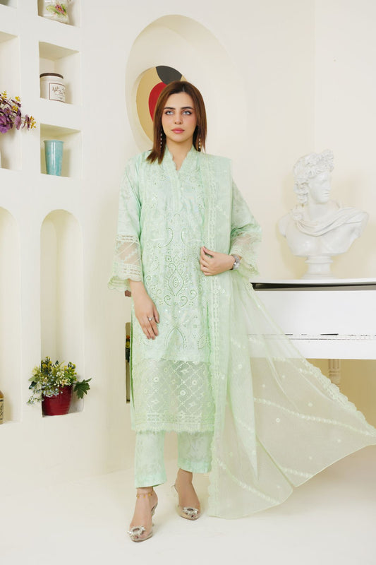 3 Piece - Embroidered Printed Karandi