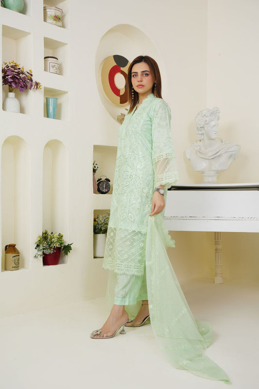 3 Piece - Embroidered Printed Karandi