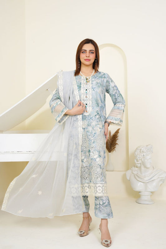 3 Piece - Embroidered Printed Karandi