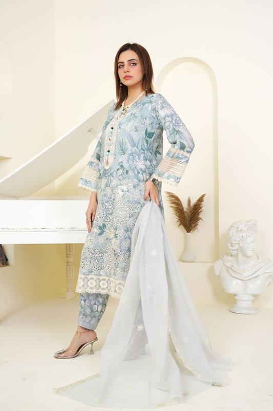 3 Piece - Embroidered Printed Karandi