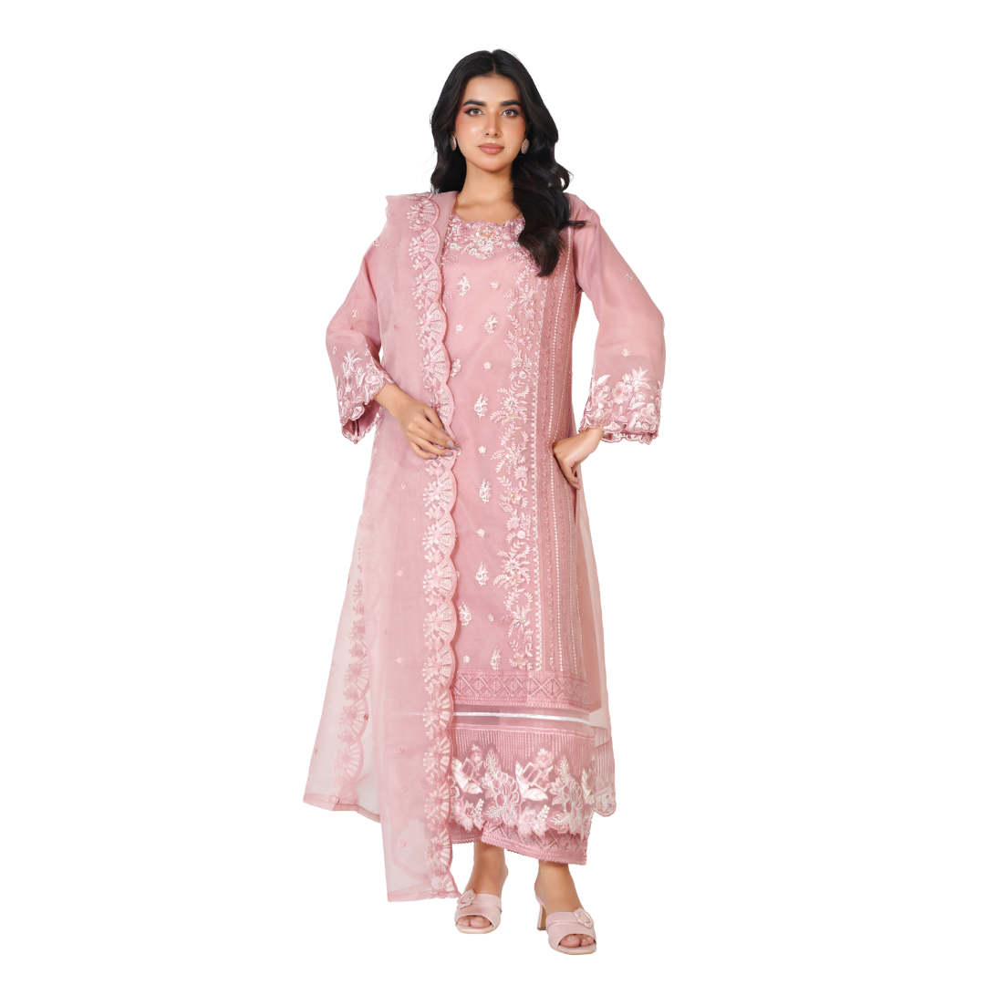 Luxury Hand-Embellished Organza 3-Piece Suit with Embroidered Dupatta