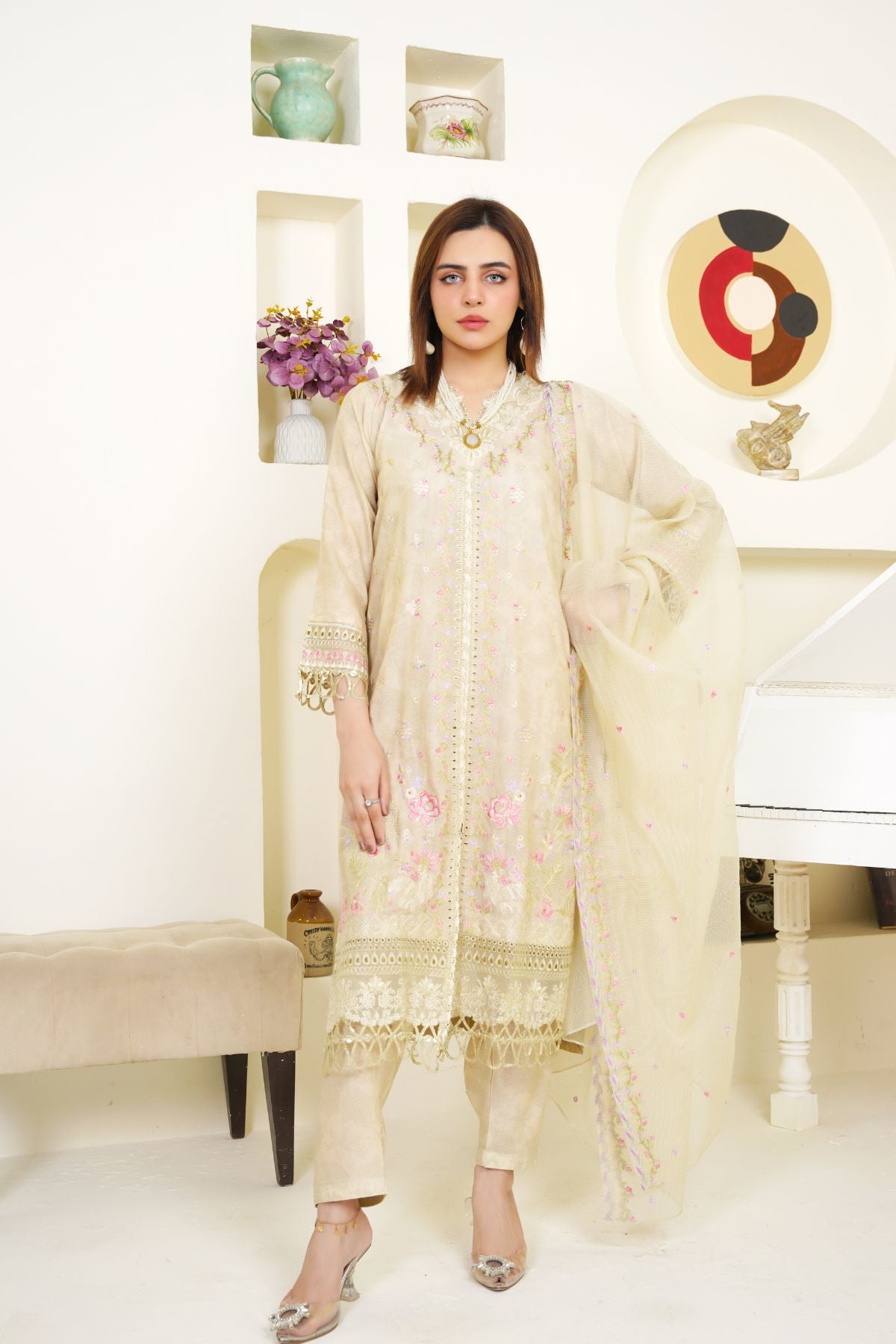 3 Piece - Embroidered Printed Karandi