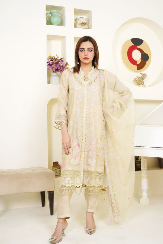 3 Piece - Embroidered Printed Karandi
