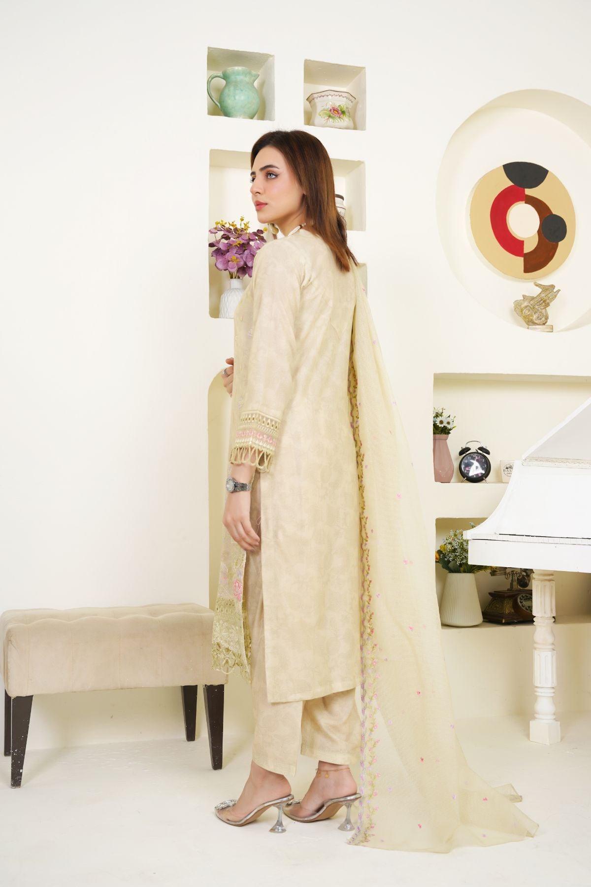 3 Piece - Embroidered Printed Karandi