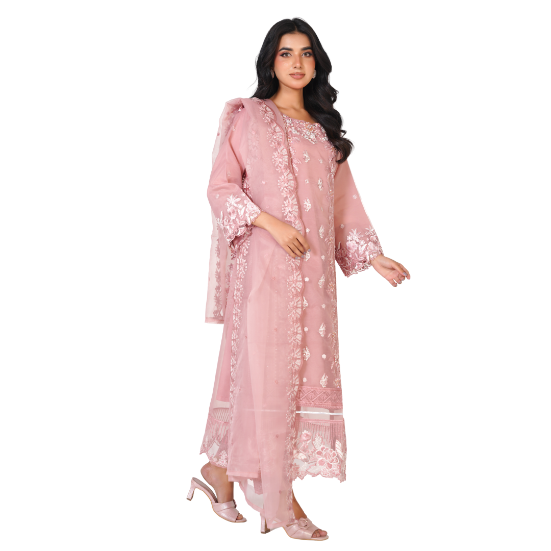 Luxury Hand-Embellished Organza 3-Piece Suit with Embroidered Dupatta