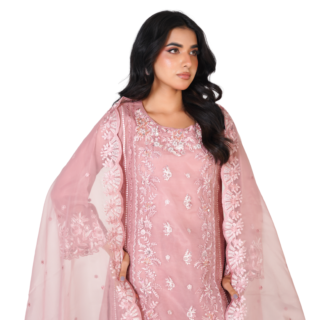 Luxury Hand-Embellished Organza 3-Piece Suit with Embroidered Dupatta
