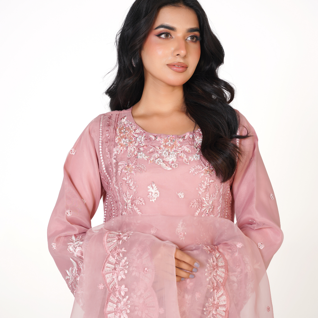 Luxury Hand-Embellished Organza 3-Piece Suit with Embroidered Dupatta