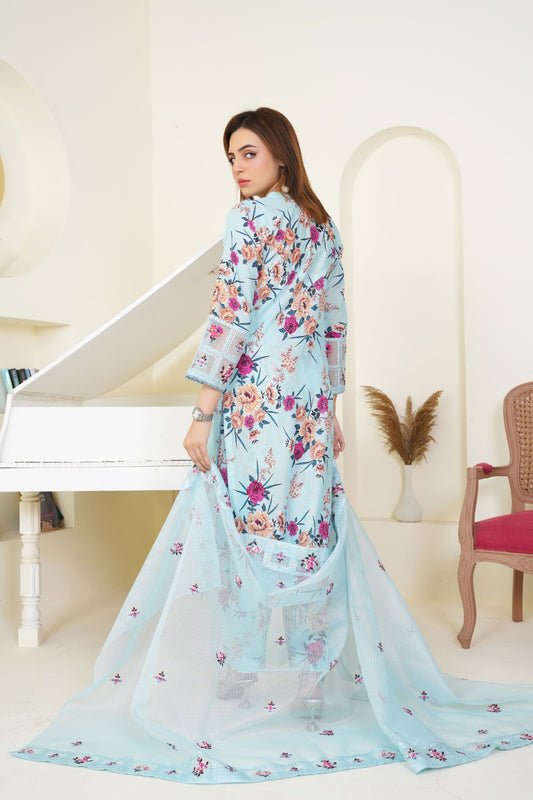 3 Piece - Embroidered Printed Karandi