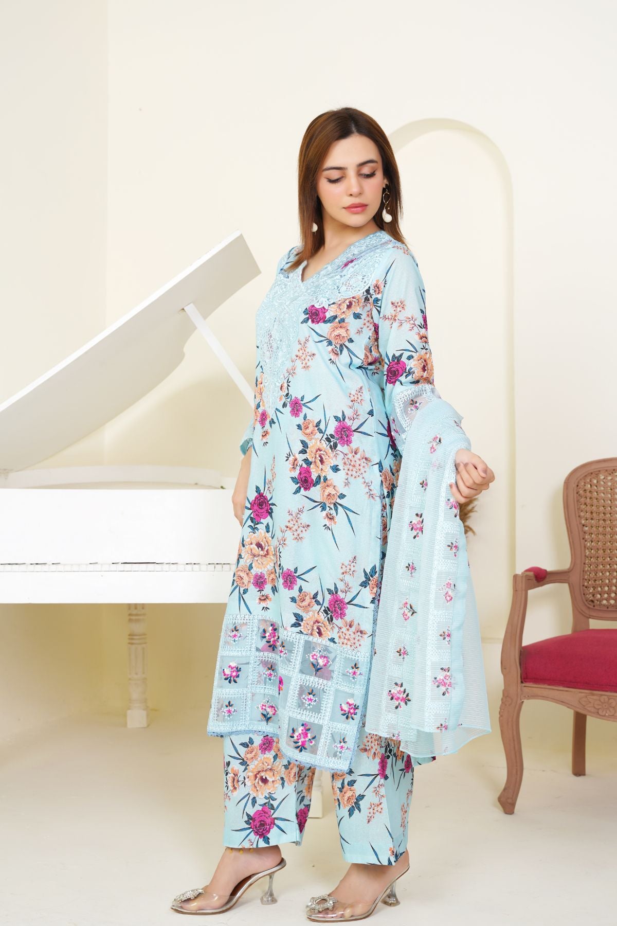 3 Piece - Embroidered Printed Karandi