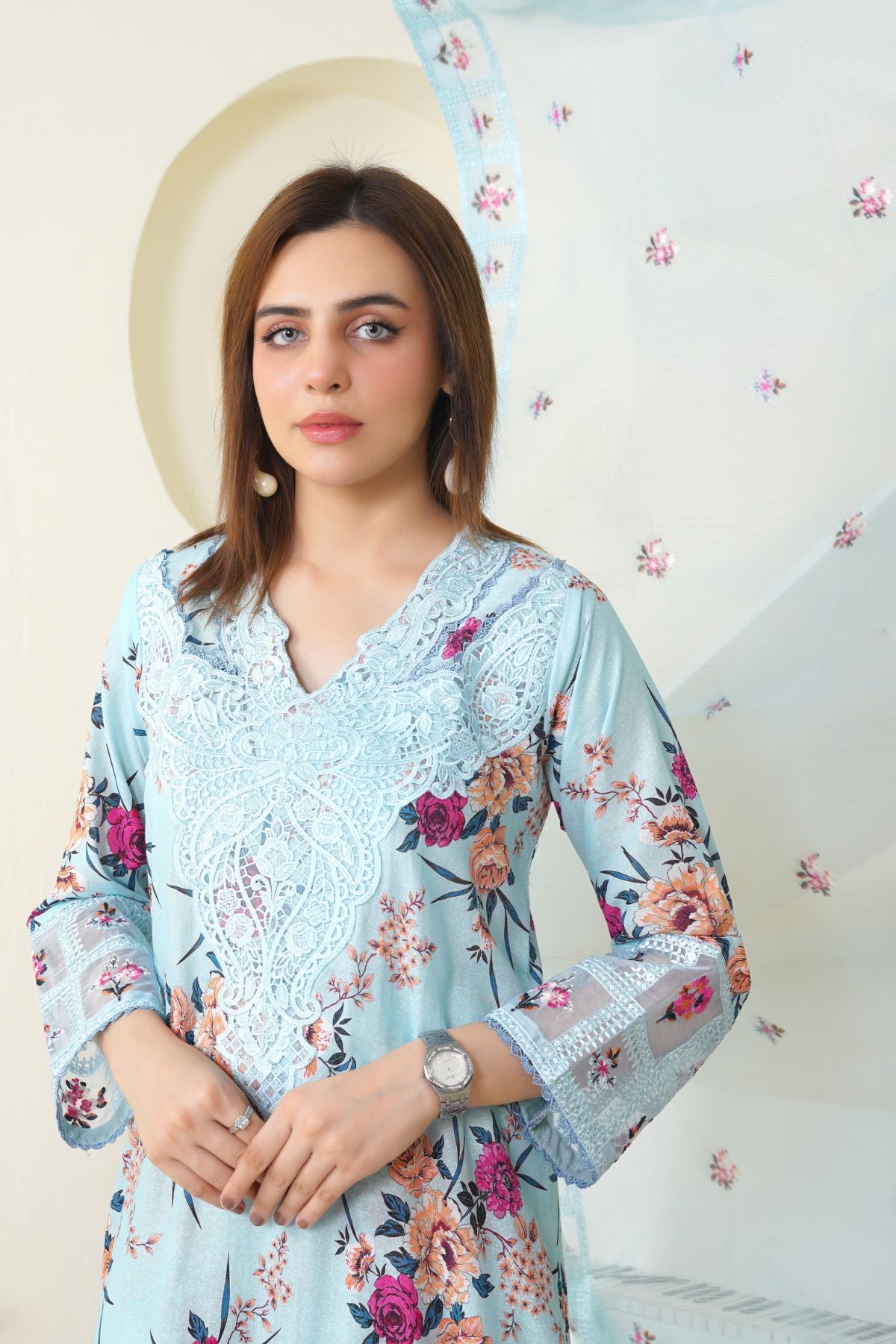 3 Piece - Embroidered Printed Karandi