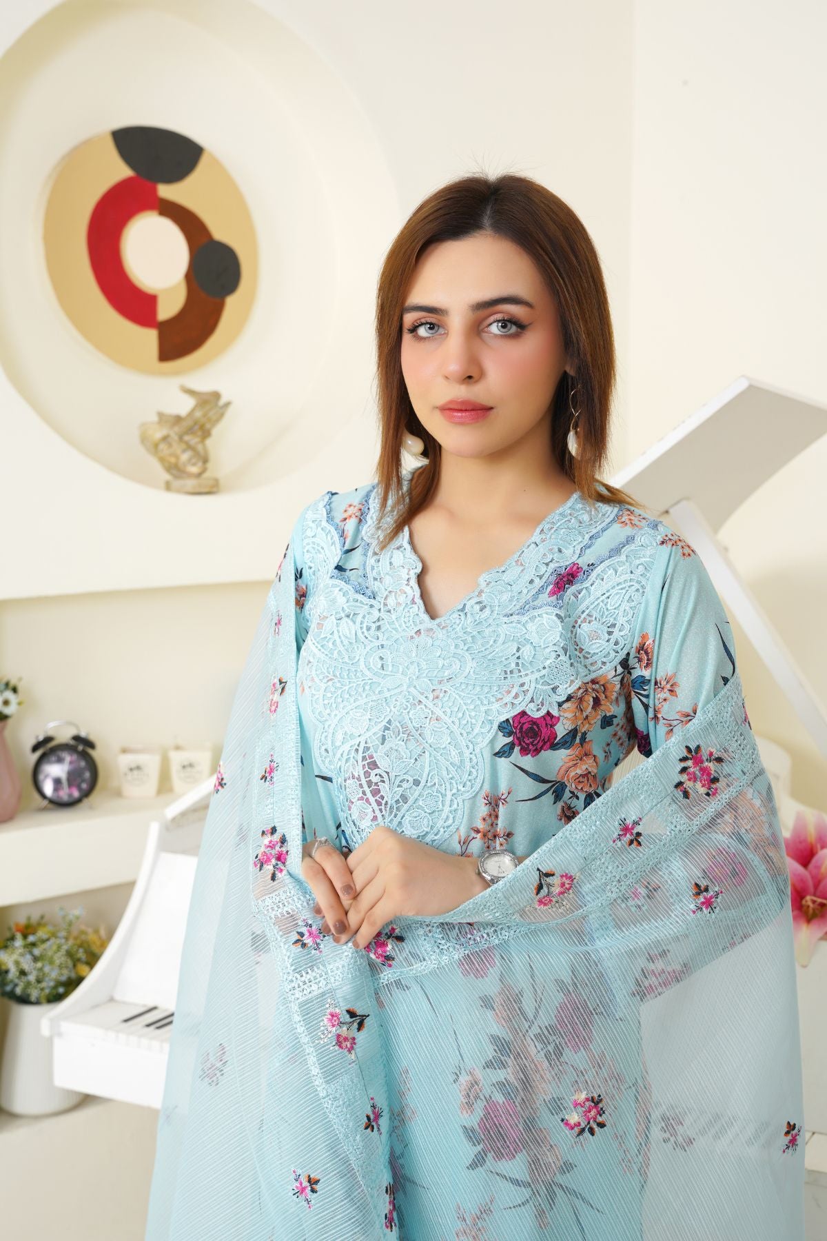 3 Piece - Embroidered Printed Karandi