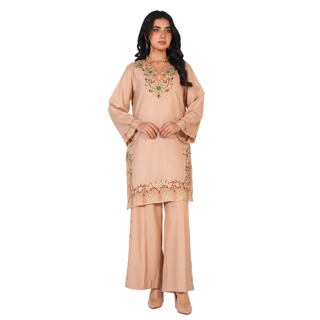 Dhanak Embroidered 2-Piece Suit with Hand Work & Palazzo