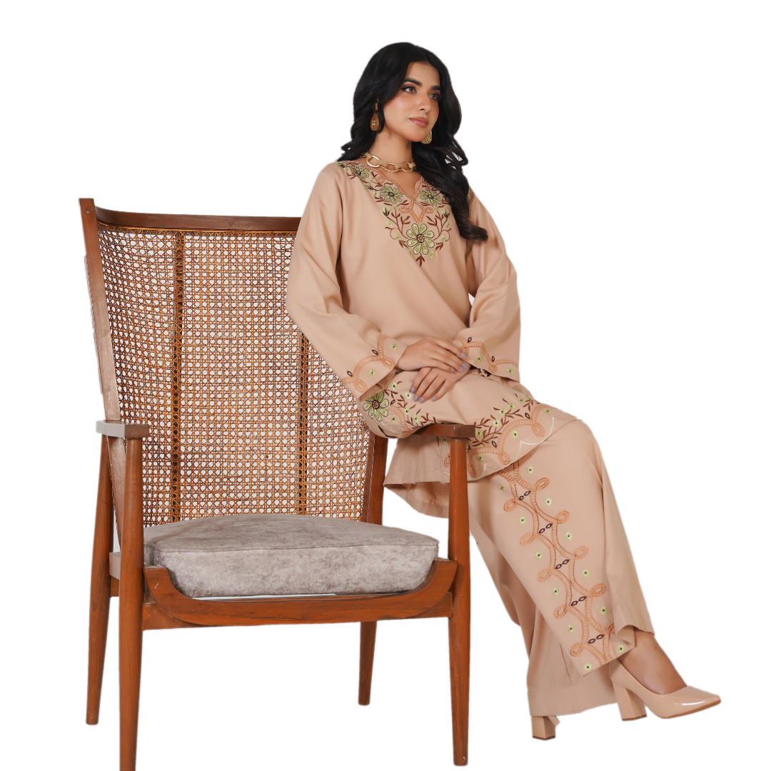 Dhanak Embroidered 2-Piece Suit with Hand Work & Palazzo