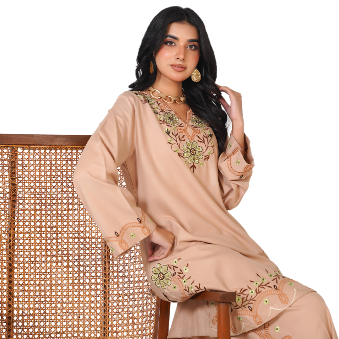 Dhanak Embroidered 2-Piece Suit with Hand Work & Palazzo