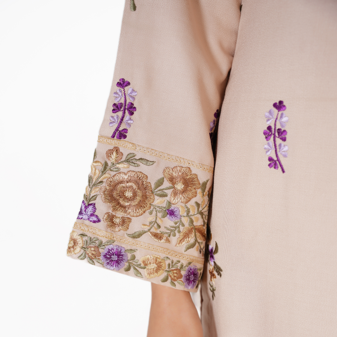 Embroidered Dhanak 3-Piece Suit with Printed Shawl