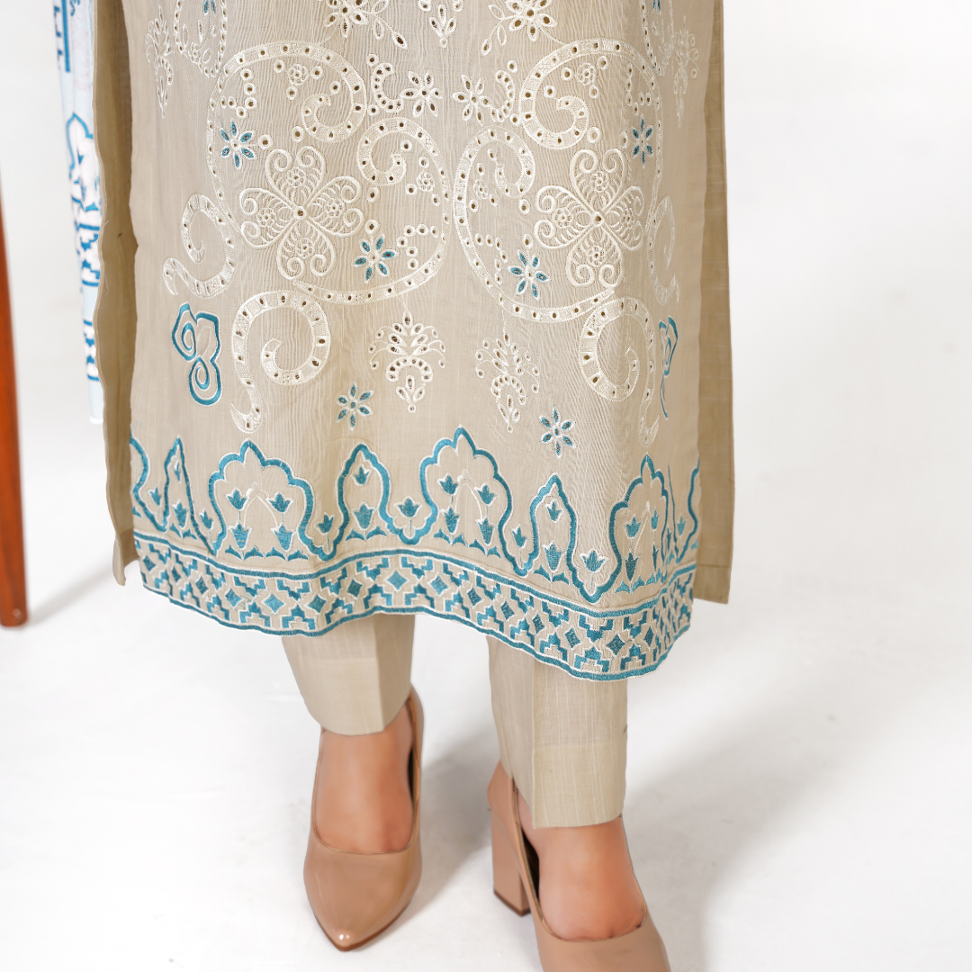 Embroidered Khaddar 3-Piece Suit with Printed Shawl & Plain Khaddar Trouser