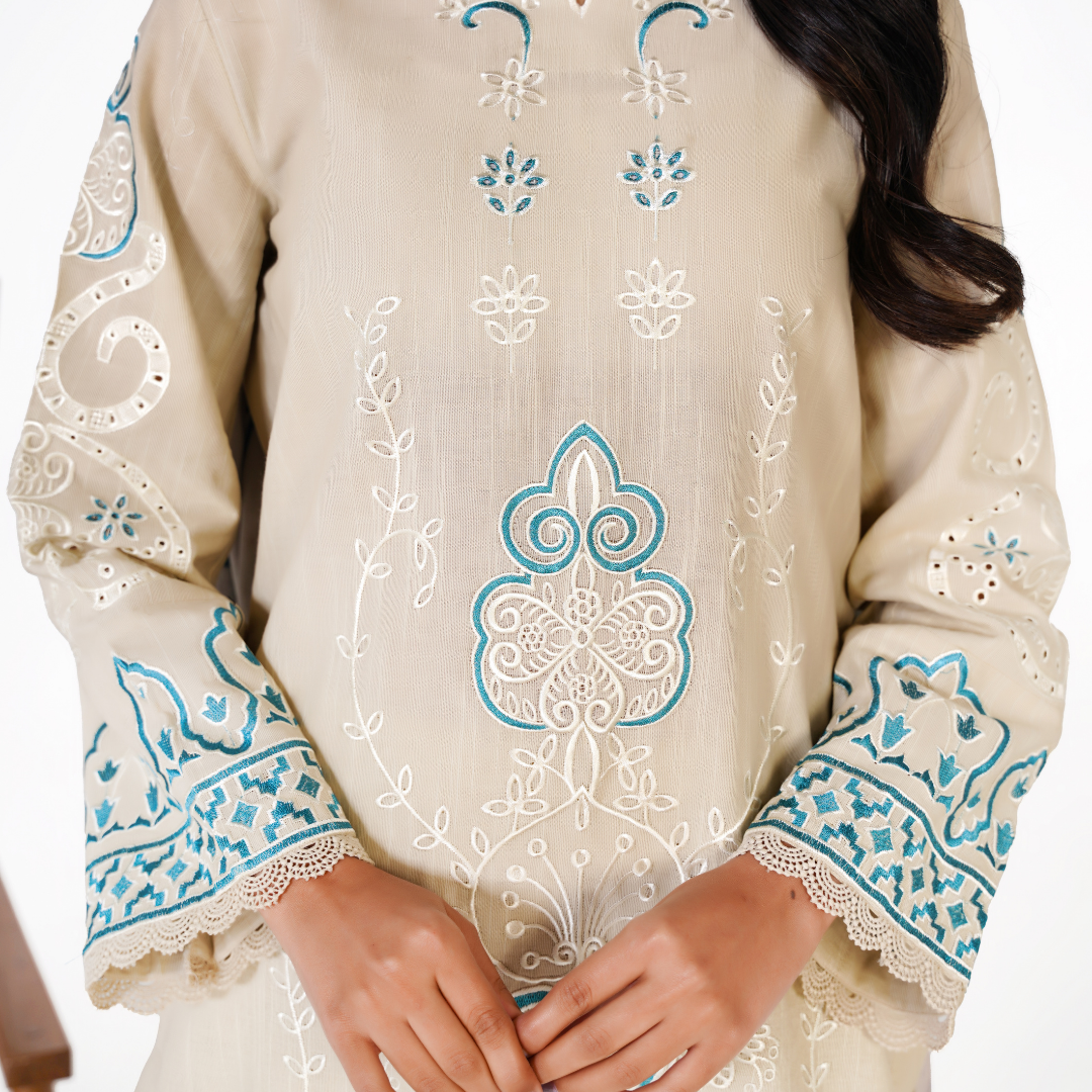 Embroidered Khaddar 3-Piece Suit with Printed Shawl & Plain Khaddar Trouser