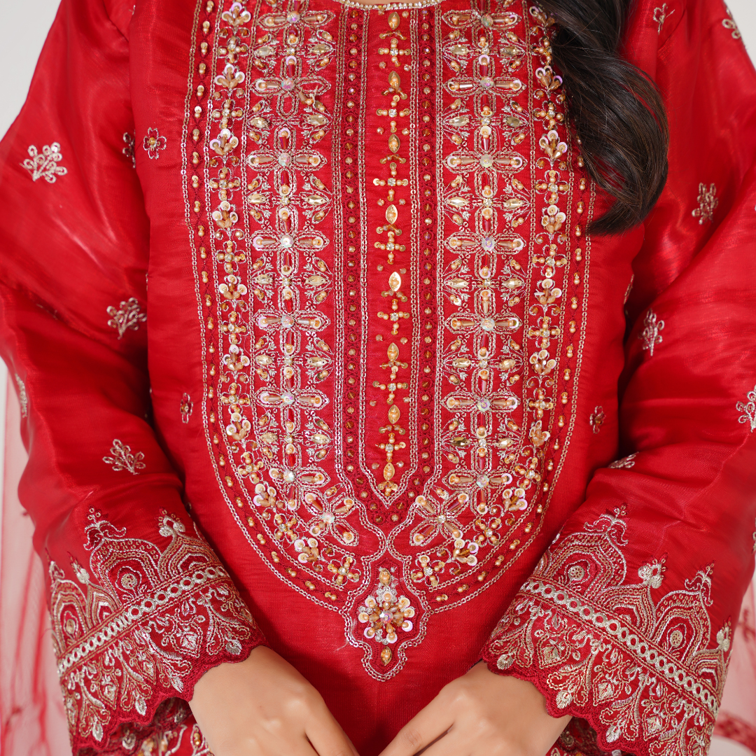 Sheesha Silk Embroidered 3-Piece Stitched Party Wear Suit with Hand Work