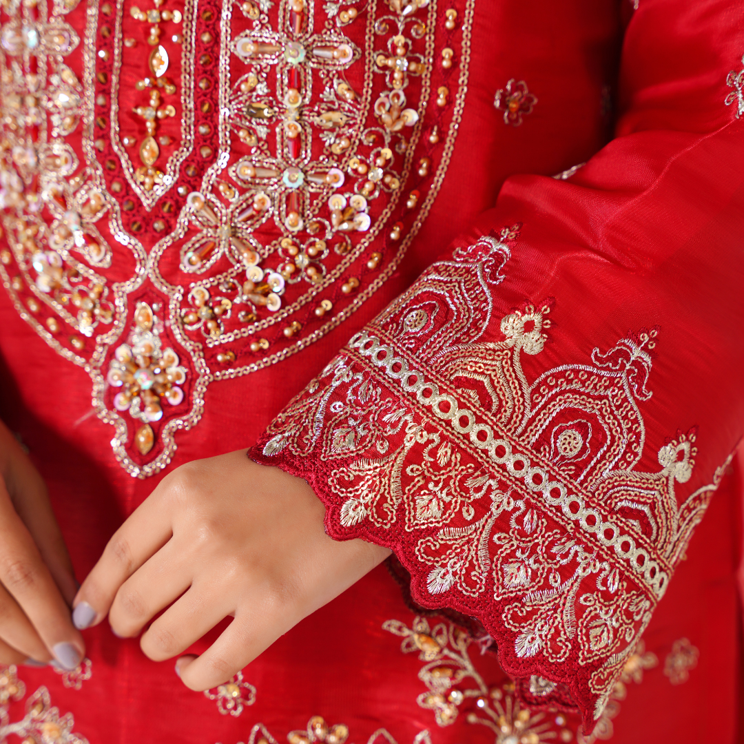 Sheesha Silk Embroidered 3-Piece Stitched Party Wear Suit with Hand Work