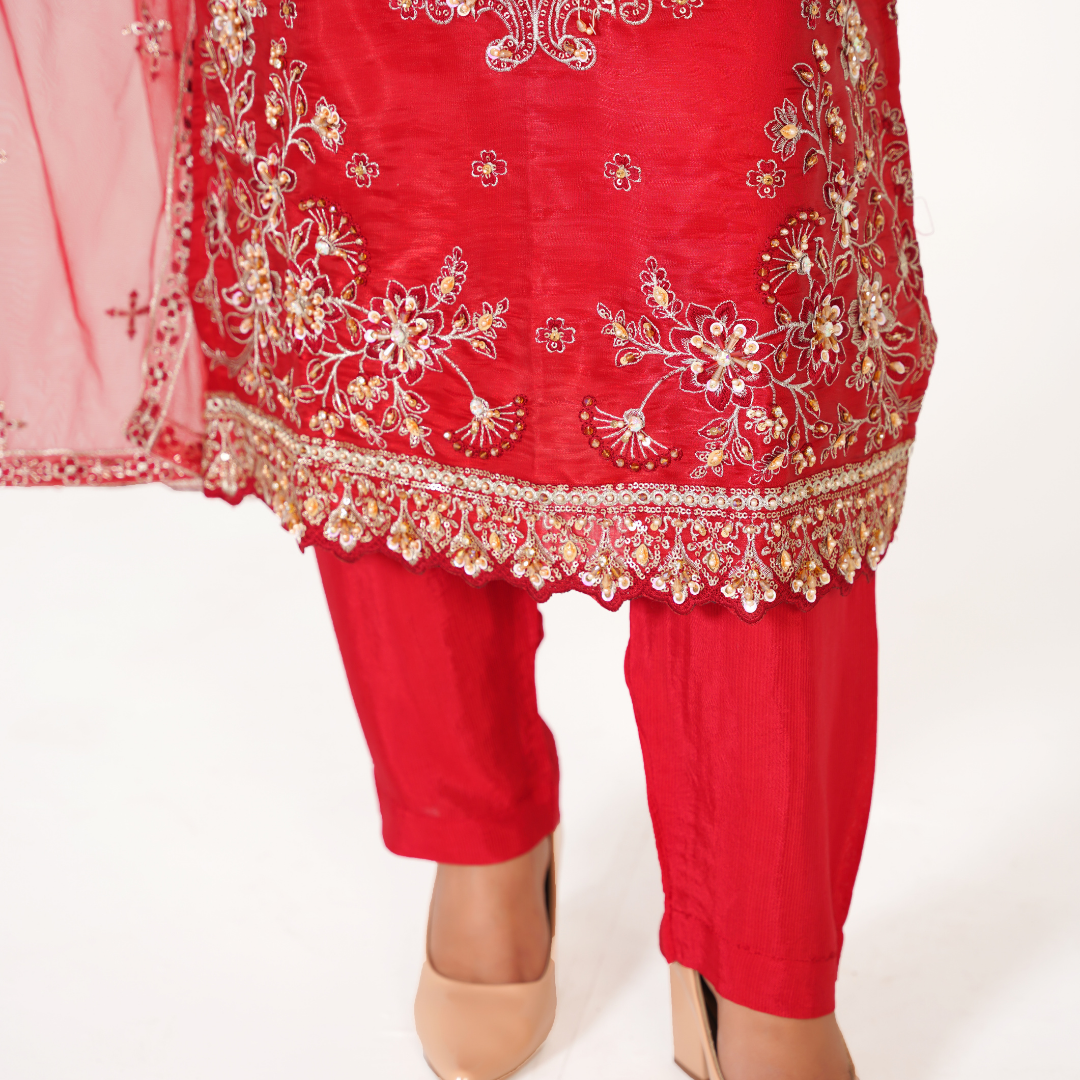 Sheesha Silk Embroidered 3-Piece Stitched Party Wear Suit with Hand Work