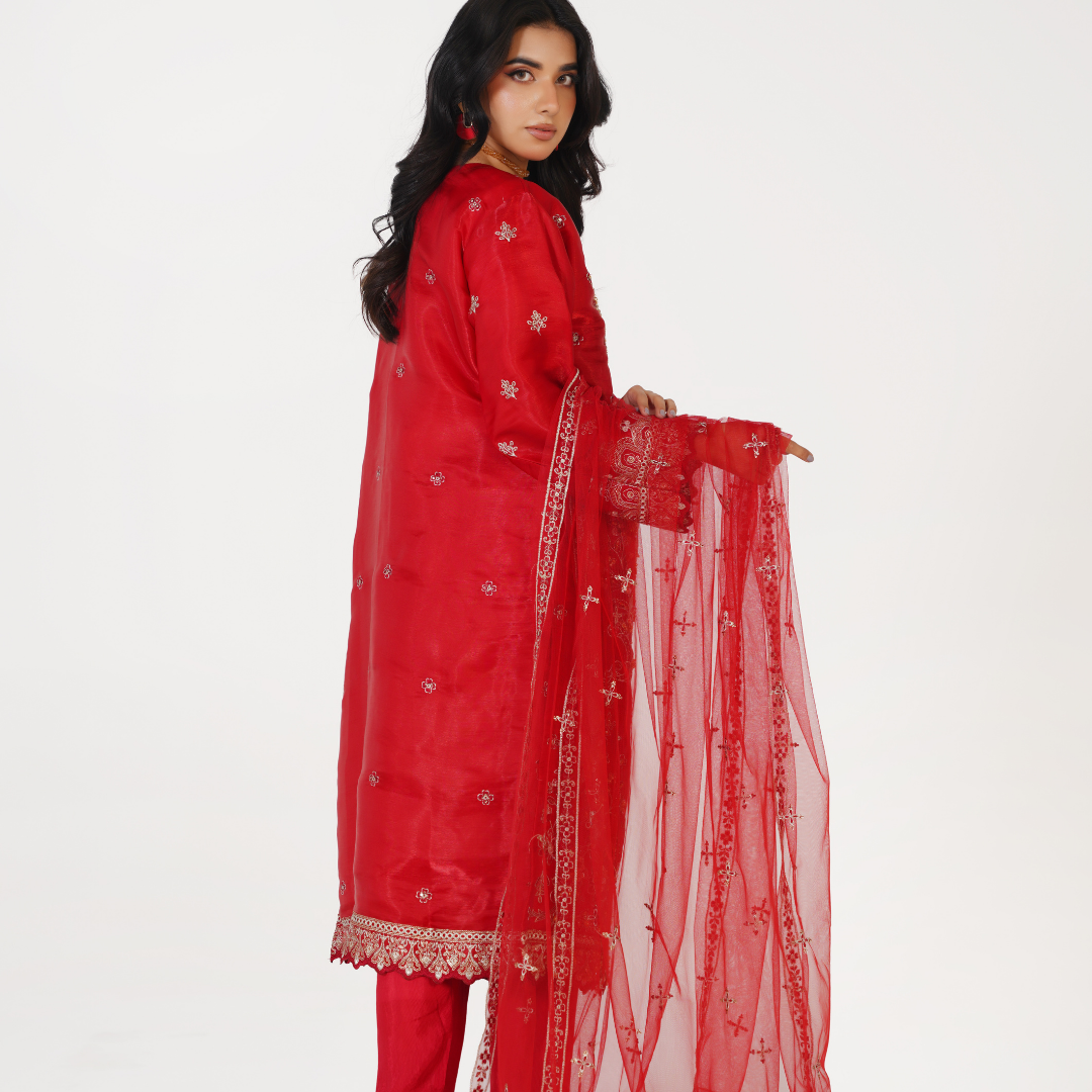 Sheesha Silk Embroidered 3-Piece Stitched Party Wear Suit with Hand Work